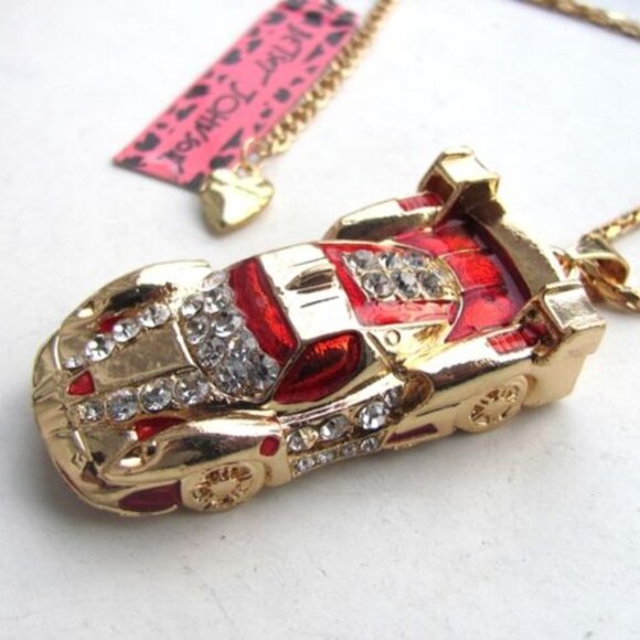 NWT Rhinestone Crystals Sports Car Racing Pendant Necklace Chain - Picture 3 of 6